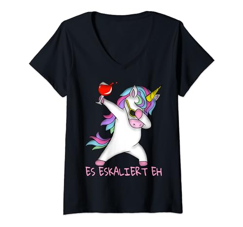 Donna Unicorn Wine Es Escaliert Eh Unicorn Saying Polka Dots Donna Maglietta con Collo a V