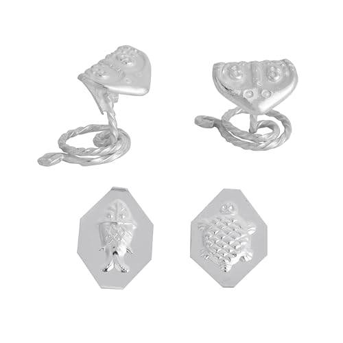 Image of Dharmsaar Chandi ke Naag Nagin Joda with Kachua and Machli,Naag Nagin Ka Joda Silver Pure Fish and Turtle Set,Bhoomi Pujan Kit for Bhumi Pooja,Opening Ceremony Kit
