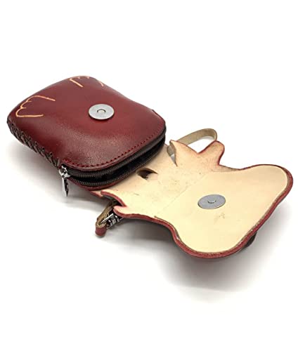 Vintage Genuine Leather 3D Animal Bull Coin Purse with keyring & Removable wrist strap (Red)3