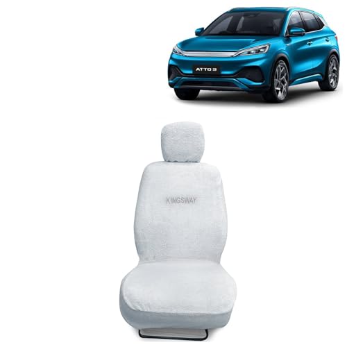 Kingsway® ATTO 3 Seat Cover for (Year 2022 Onwards) All Model, Towel Fabric Car Seat Covers Compatible with BYD ATTO 3, Complete Set (Car Specific Front + Rear Seat Covers), White Color