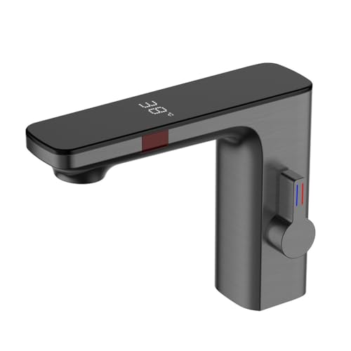 MuchLuckystar Robinet mitigeur de lavabo à capteur automatique, robinet d'eau chaude et froide avec affichage numérique, robinet d'évier de salle de bain...