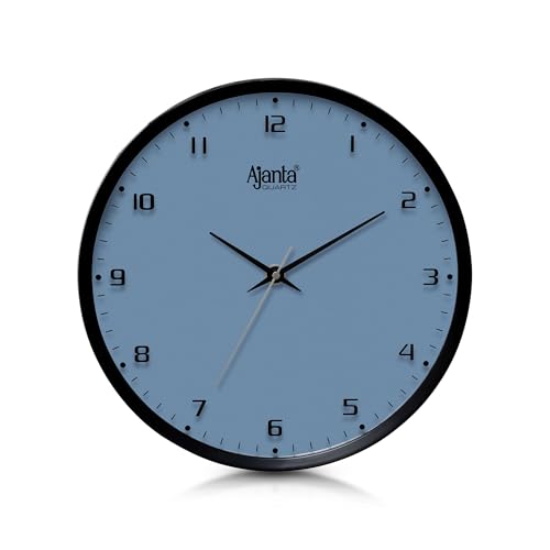 Image of Ajanta Luxury Navy Blue Wall Clock 2277-12.8 Inch - Elegant Silent Sweep Quiet Mechanism - Modern Home Decor