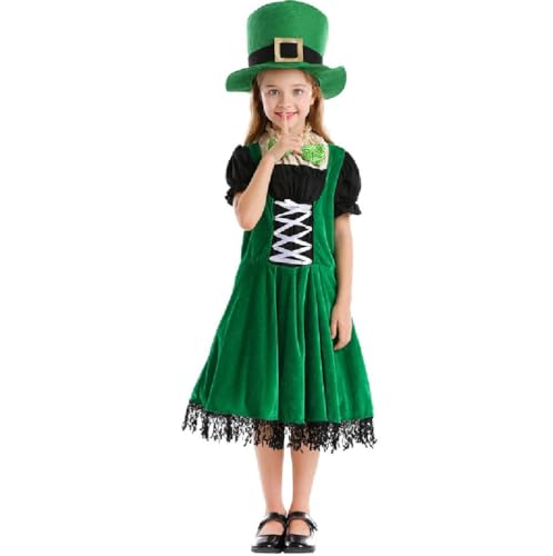Quenny children's Irish leprechaun dress,Halloween St. Patrick's Day Costume.3 pieces. (Girls Dress01,Medium/Height:49''-55'')