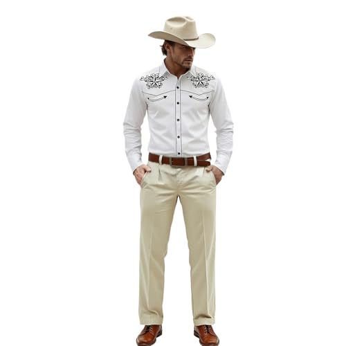 Camisa de estilo occidental vintage de manga larga con silueta ajustada de hombre
