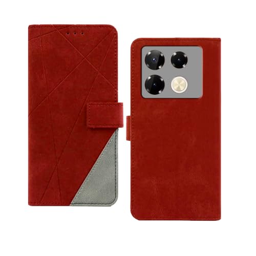Image of amazon basics Infinix Note 40 Pro 5G Flip Cover | Card Pockets Wallet & Stand | Flip Cover for Infinix Note 40 Pro 5G (Red with Grey)