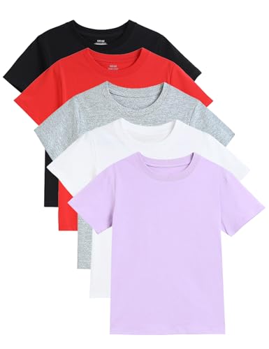 Image of Gihuo 5 Pack Girls T-Shirts Short Sleeve Shirt for Girls Cotton Tees Kids Tshirts Clothes Summer Tops
