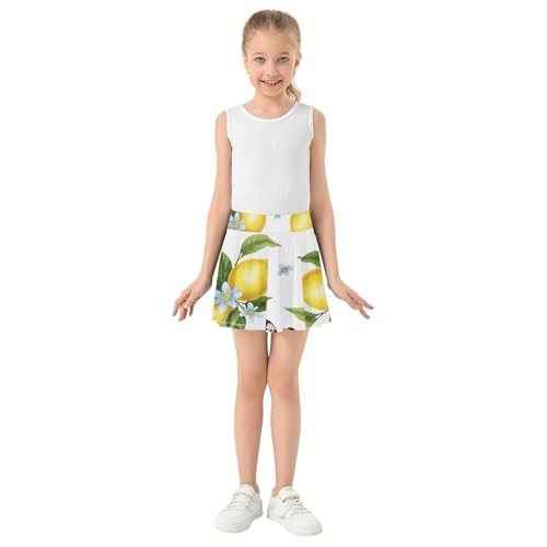 Floral Painted Yellow Lemons Athletic Shorts for Girls Skorts Toddlers Tennis Skirts Neon Little Girl 3t3