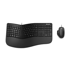 Microsoft Ergonomic Desktop – Black – Wired, Comfortable, Ergonomic Keyboard and Mouse Combo, with Cushioned Wrist and Palm Support. Split Keyboard. Dedicated Office Key.