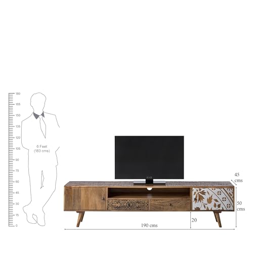 Image of The Attic Mans TV Cabinet, Solid Wood Sideboard TV Cabinet for Living Room, Wooden Free Standing TV Unit Side Board Table with Storage, Ant. Honey Matte Finish