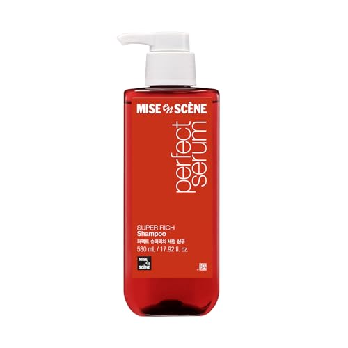 Mise En Scene Perfect Serum Super Rich Shampoo - Korean Shampoo for Severely Damaged Hair - Anti-Frizz, Hydrating, Nourishing - Korean Hair Care with Moroccan Oil, Jojoba Seed - 17.92 Fl Oz