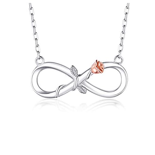 BlingGem Collares Mujer Flor Rosa Infinito Plata Chapado en Oro Blanco Colgante Mejores Amigas Amor Regalo para Mujer