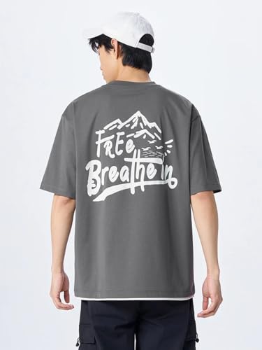 Image of GRECIILOOKS Men's Cotton Blend Oversized Fit T-Shirt Half Sleeve Oversized Round Neck Longline Drop Shoulder | Colorful Printed Men t-Shirt