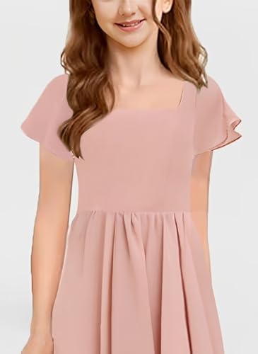 Flutter Sleeve Junior Bridesmaid Dresses for Wedding A Line Summer Chiffon Flower Girl Dress Long with Pockets4