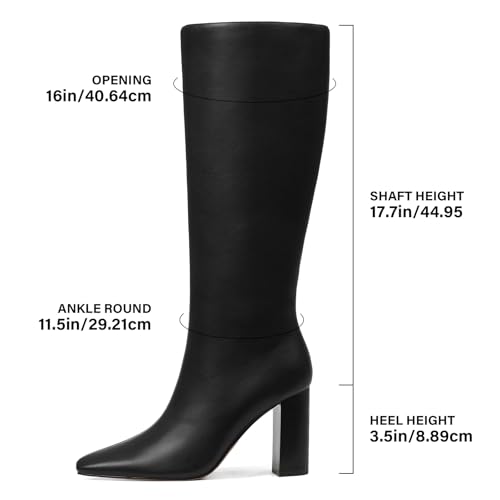 femflame Knee High Boots Women Black Leather Tall Shoes Square Toe Chunky Block Heel Side Zipper Long Boot Wide Calf Boots For Women4