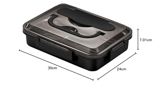 304 Stainless Steel Bento Lunch Boxes for Adults, 5 Sections Rectangular Divided Plates Tray Black Reusable dinner Plate with Lid and Buckled for Adults Portion Control