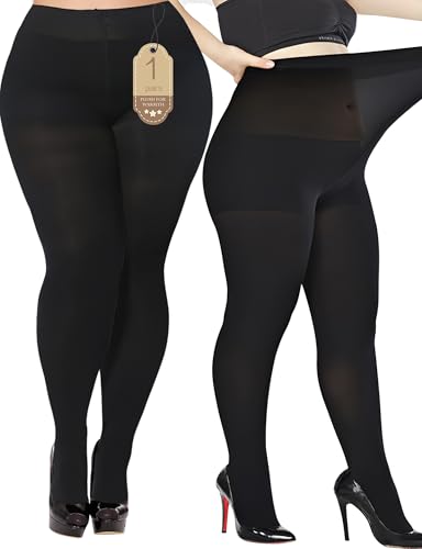 Buauty Plus Size Tights for Women Ultra Soft Solid Color Semi-Opaque Pantyhose,
