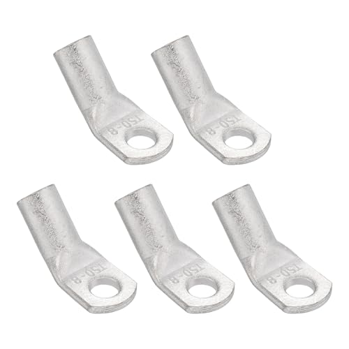 QUARKZMAN 2/0 AWG - 5/16 Bornes De Câble En Cuivre, Embouts De Câble De Batterie À 45 Degrés, Bornes À Anneau, Connecteurs, Oeillets En Cuivre Nue (Argent, 5Pcs)