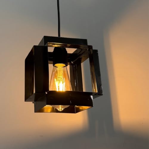 Image of Ceiling Hanging Light Hexagonal Shape Black Pendant for Dining Table, Living Room, Bedroom, Restaurants, Offices, Cafes, Hotels. E27 Bulb Type. (Bulb Not Included) (Hexa Square)