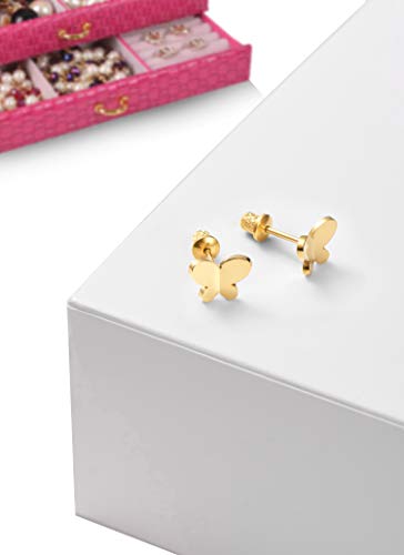 18k Gold Plated Butterfly Hypoallergenic Earrings - Stud Screw On Safety Backs, Stainless Steel Ultra Sensitive Ears Post for Girls, Toddlers to Teens2