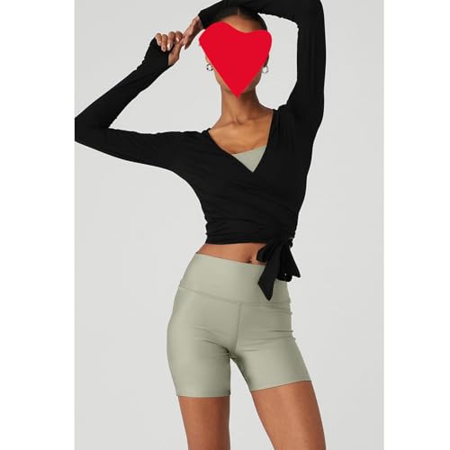 Amiblwova Women Ballet Wrap Top Yoga Pilates Wrap Shirt Long Sleeve Workout Dance Top Self Tie Strap Ballerina Blouse3