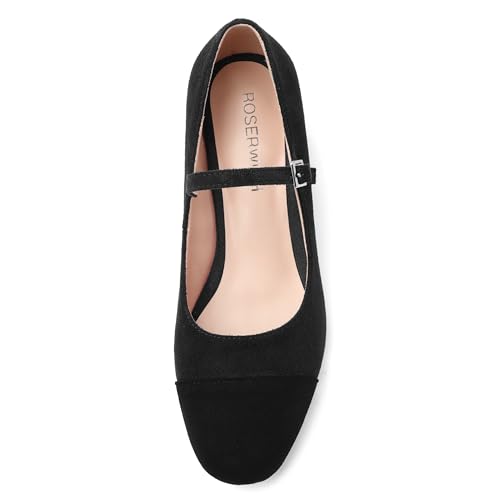 ROSERWISH Women's Mary Jane Shoes Chunky Low Heel Closed Round Toe Heels Ankle Strap Cap Toe Pumps Office Work Bridal Wedding Party 2 Inch Dress Shoes3
