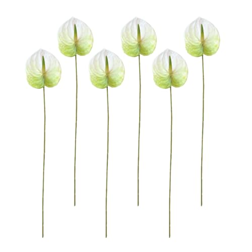 NIYANGLE Ramo Realista de Flores Artificiales de Anturio 6 Unidades, Decoración para Eventos, Centros de Mesa y Arreglos DIY en Interiores y Exteriores