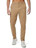 JMIERR Men's Stretch Chino Pants Business Casual Essentials Elastic Waist Relaxed Fit Tapered Cotton Twill Work Athletic Golf Dress Trousers, L, Khaki