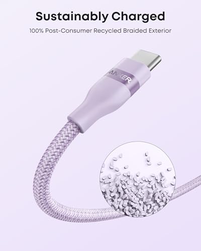 Image of Anker Car Carplay Cable for iPhone 16 15 Pro Max Plus, Upcycled Braided USB A to USB C Car Charger Cord for Samsung Note20 and More (6ft,Violet)
