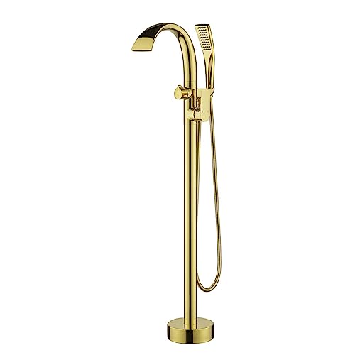 XRPOUXMTE Grifos de baño en Cascada para bañera Independiente, Mezclador Monomando de un Solo Orificio con caño Giratorio de 360°, Dorado