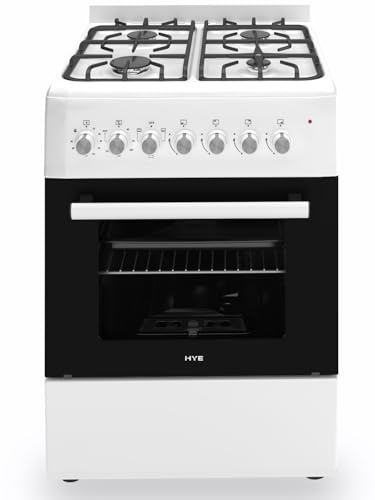 HYE Cooker - Gas Cooker With 4 Gas Burners 62L Electric Oven 60cm Width Modern Freestanding Design White Ideal For Family Homes - C01FS60G17W