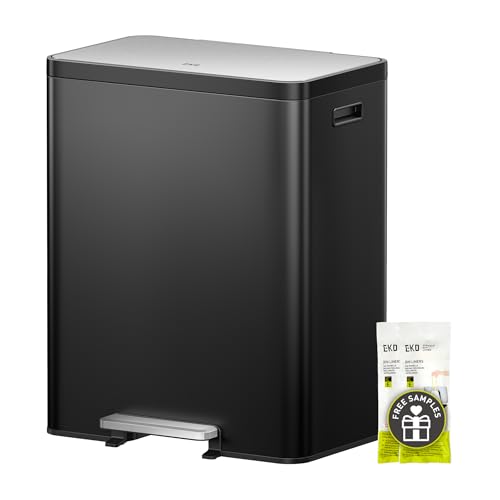EKO EcoCasa II 36L+24L Dual Trash Can with Recycle Bin, Stainless Steel Garbage Can with Lid, Deodorizer Compartment, Odor-Proof and Fingerprint Resistant, Matte Black
