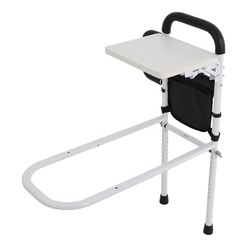Duoruameng Cama auxiliar con asa para personas mayores, altura ajustable, barandilla de cama con mesa plegable, luz con sensor y bolsa de almacenamiento para adultos mayores