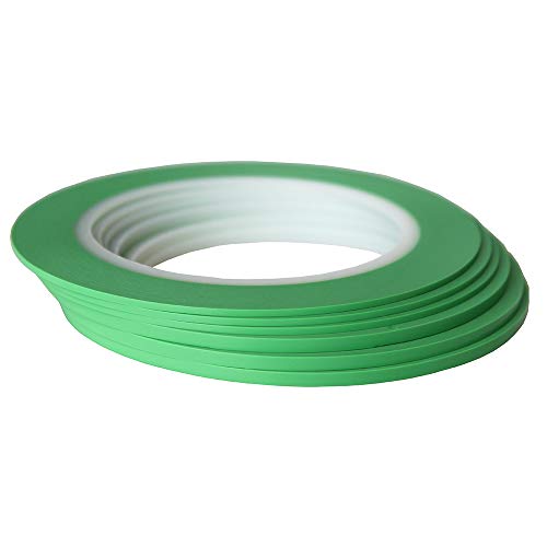 JINBING High-Temp Vinyl Fine Line Fineline Masking Tape Automotive Paint for Curves Green 1/16 Inch 1/8 Inch 6Rolls