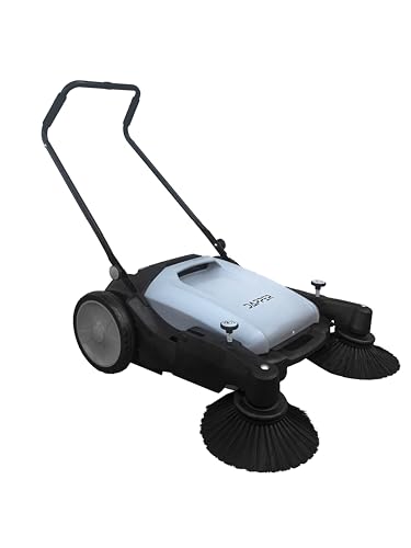 Image of Dapper Supply Walk-Behind Outdoor Hand Push Floor Sweeper - 10.5 Gallon Capacity - 36 inch Sweeping Width - Sweeps up to 39,500 ft /Hour, Grey