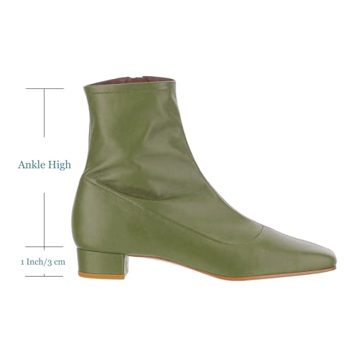 SHODENSE Women Elegant Square Toe Sock Ankle Boots Low Block Chunky Heel Zipper Stretch Chelsea Boot Matte Leather Elastic Dress Boots Ladies Classic Comfort Wedding Office Fall Winter Boot 4-11 M US2