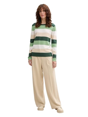 Tom Tailor Damen Strickpullover mit Rundhals, 37226 - Green Beige Block Stripe, XL – Ansicht 6