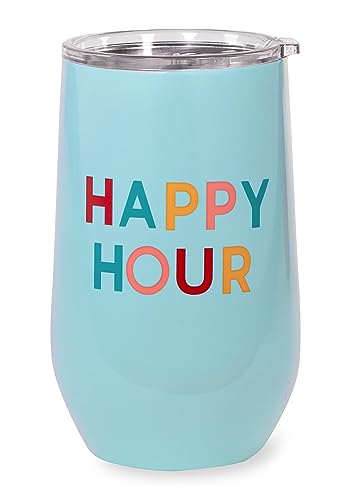Image of kate spade new york Insulated Stainless Steel Wine Tumbler, 16 Ounce Double Wall Tumbler, Stemless Travel Cup with Lid (Happy Hour)