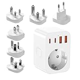 YIQILAIYA Adaptador Universal Enchufe Viaje con 2 USB y 2 Tipo C, Blanco Adaptador Enchufe Universal con 6 Enchufes Desmontables Tipo B/G/C/A/I/M, para Sudáfrica/JAP/AUS/USA/EU/UK