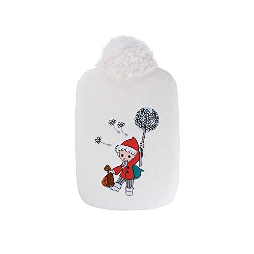 Hugo Frosch Öko-Wärmflasche Kinder 0,8l – Made in Germany – mit kuscheligem Fleecebezug Sandmann Weiß – kleine, formstabile & geruchsneutrale Bettflasche – mit waschbarem Bezug