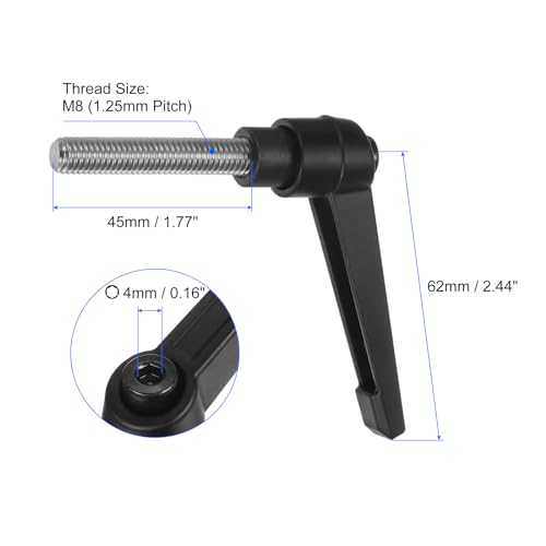 Image of uxcell 2pcs Clamping Lever Handles, M8 x 45mm 304 Stainless Steel Threaded Male Stud, Adjustable Handles Locking Quick Release Ratchet Push Button Bolt Knobs, Black