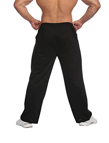 Deyeek Mens Sweatpants Open Bottom Sweat Pants For Men Lightweight Sweatpants With Pockets Straight Leg Baggy Casual Pants Black #TOP2
