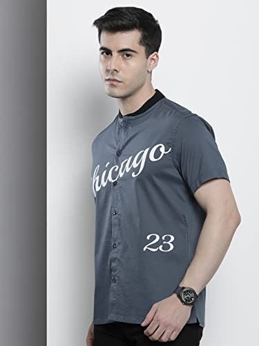 Image of The Indian Garage Co Men Cotton Regular Fit Placement Print Half Sleeves Baseball Collar Casual Shirt