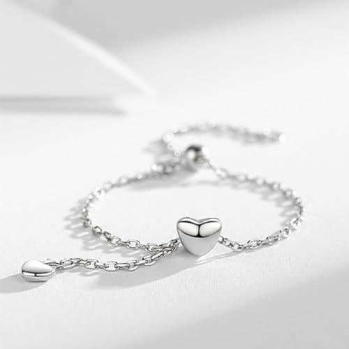Heart Chain Promise Engagement Ring for Women 925 Silver Plated Adjustable Cute Love Charms Drop Statement Expandable Finger Rings Comfort Fit Fashion Chic Jewelry Gift4