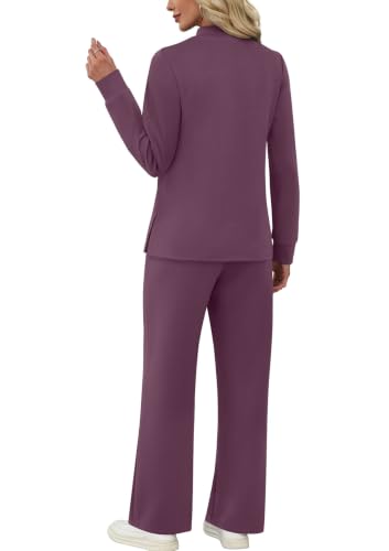Image of WIHOLL Two Piece Sets for Women Fall Travel Vacation Outfits 2026 Long Sleeve Lounge Sets Side Slit Wide Leg Pants XS-3XL