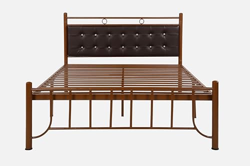 Image of Zuno Metal Queen Size Bed Without Storage | Wrought Iron Double Bed with Headboard & Footboard | Sturdy Powder Coated Platform Bed Queen Size Cot for BedroomLivingRoom Brown (75x60)