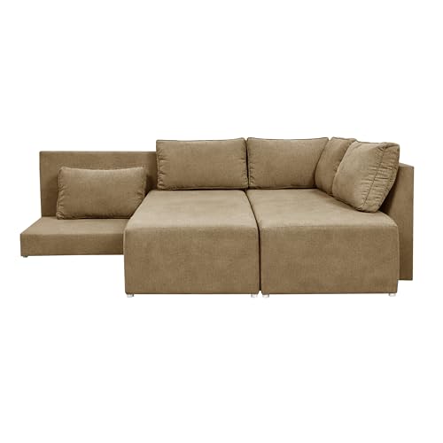 Image of Rosebell L-Shape 5 Seater Sofa Cum Bed, Sectional Couch with Cushions, Space Saving Corner Sofa, Modern Foldable Seating & Sleeping Solution for Living Room, Guest Room & Small Spaces - Golden