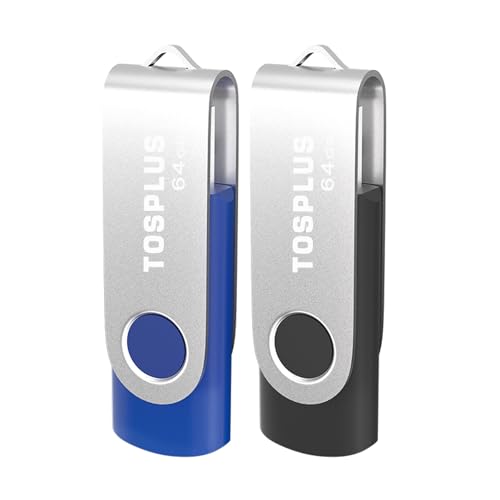 TOSPLUS 2-pak 64 GB pamięci flash USB 2.0, pendrive pendrive, pendrive (czarny/niebieski)