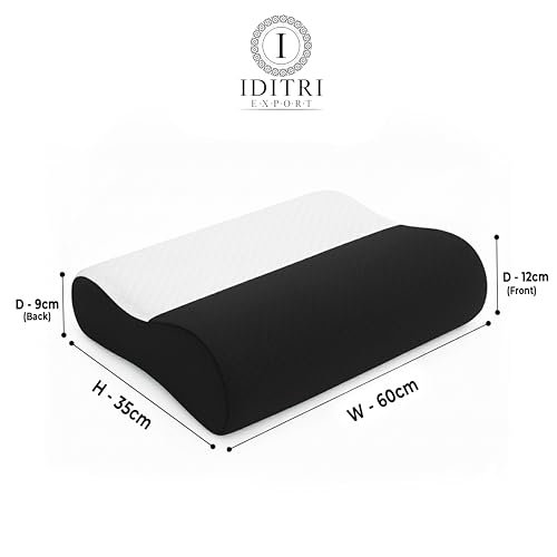 Image of Contour Memory Foam Pillow, Ergonomic Cervical Design for Shoulder Pain Relief, 9 cm 12 cm Heights, Slow Rebound 50D Support, Burgundy Black Breathable Cover, 60 x 35 cm