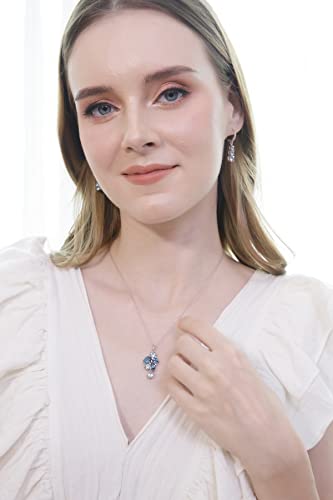 B. Brilliant Sterling Silver London Blue, Blue Topaz And White Topaz Tonal Cluster Necklace For Women #TOP1