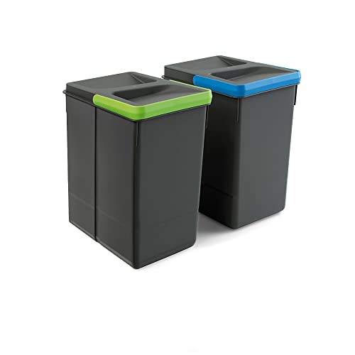 Emuca Basura, Cubos de Reciclaje para Base Recortable, Juego de 2 Contenedores de Alto 266Mm Y Capacidad 7 litros, Gris, H 266 mm (2 x 7 L)